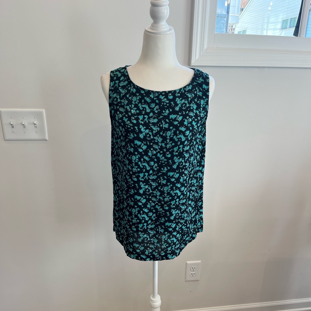 Carole Little Teal and Black Floral Tank Top Size 10